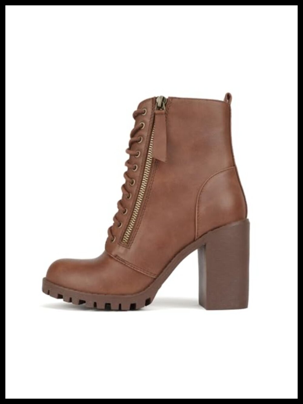 Faux Lace Up Chunky Lug Sole Combat Boot
